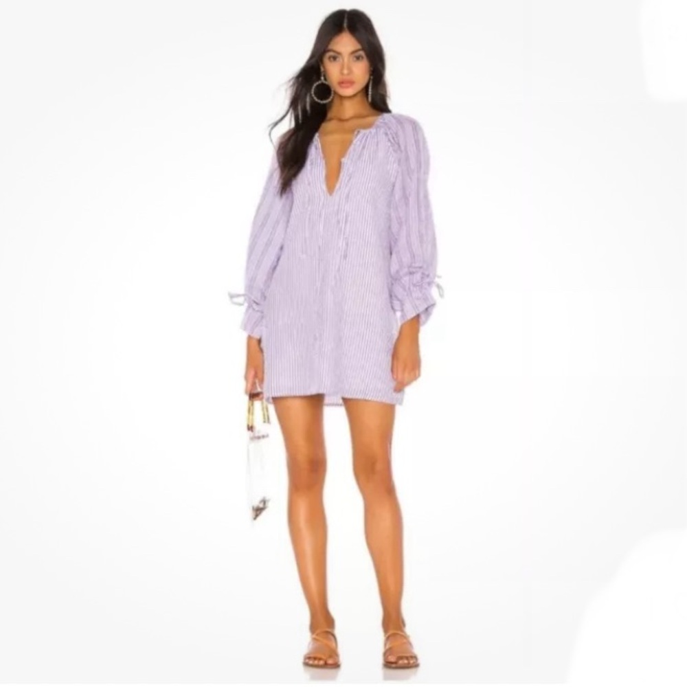 NWOT Tularosa Justina Long sleeve dress Small Tie Neck Striped Lavander Purple